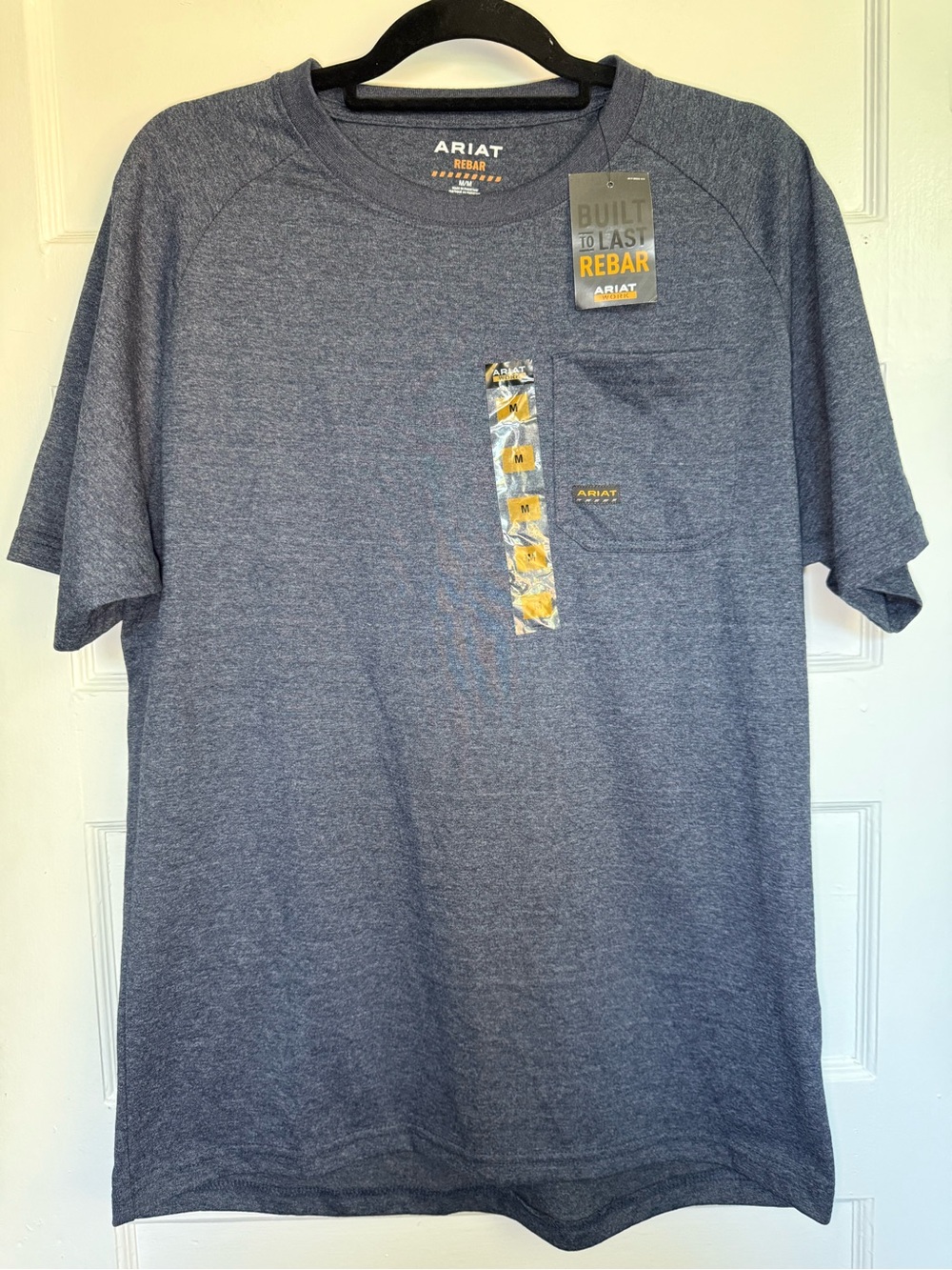 Ariat Men's Rebar Cotton Strong Block Heather Blue Short-Sleeve Pocket Tee M